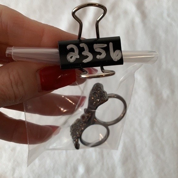 💐5/25 double ring large size bow gothic rhinestone steam punk - Picture 8 of 8